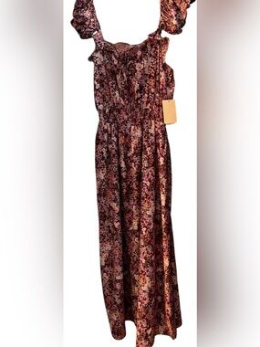 Pie in the Sky ~Flutter Sleeved Dress~Floral ~ Maxi Babydoll ~Burgundy & Cream+